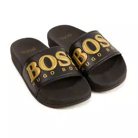 Black & Gold Logo Slippers