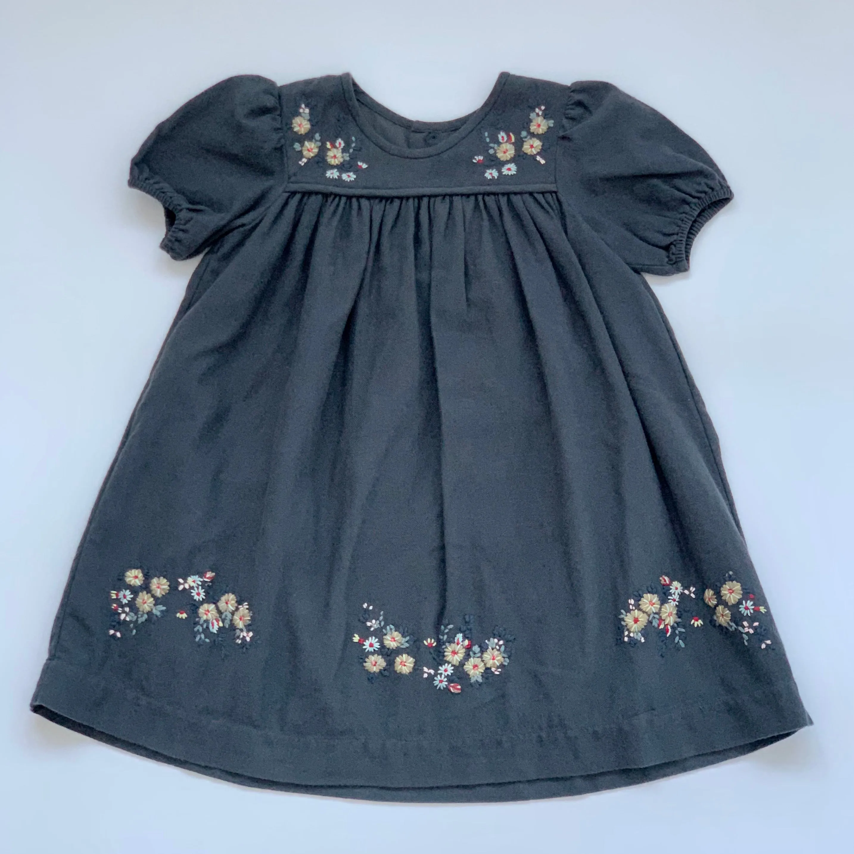 Bonpoint Dark Grey Wool Mix Dress With Folk Embroidery: 4 Years