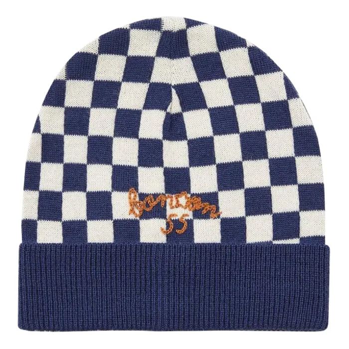 Bonton Child Checkerboard Beanie Navy Blue