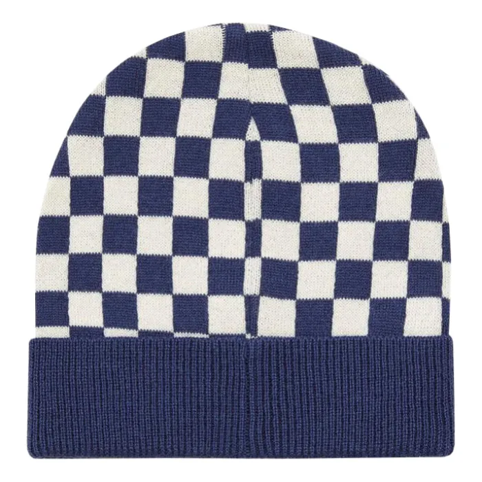 Bonton Child Checkerboard Beanie Navy Blue