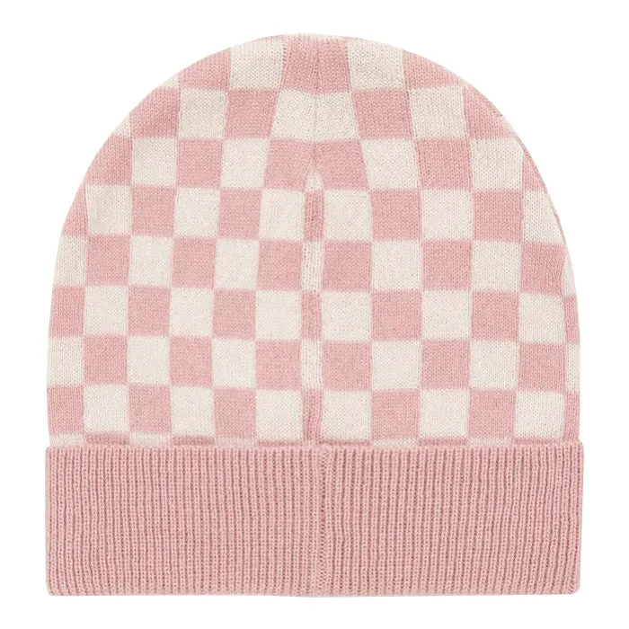 Bonton Child Checkerboard Beanie Rose Wood Pink