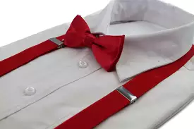 Boys Adjustable Red 65cm Suspenders & Matching Bow Tie Set