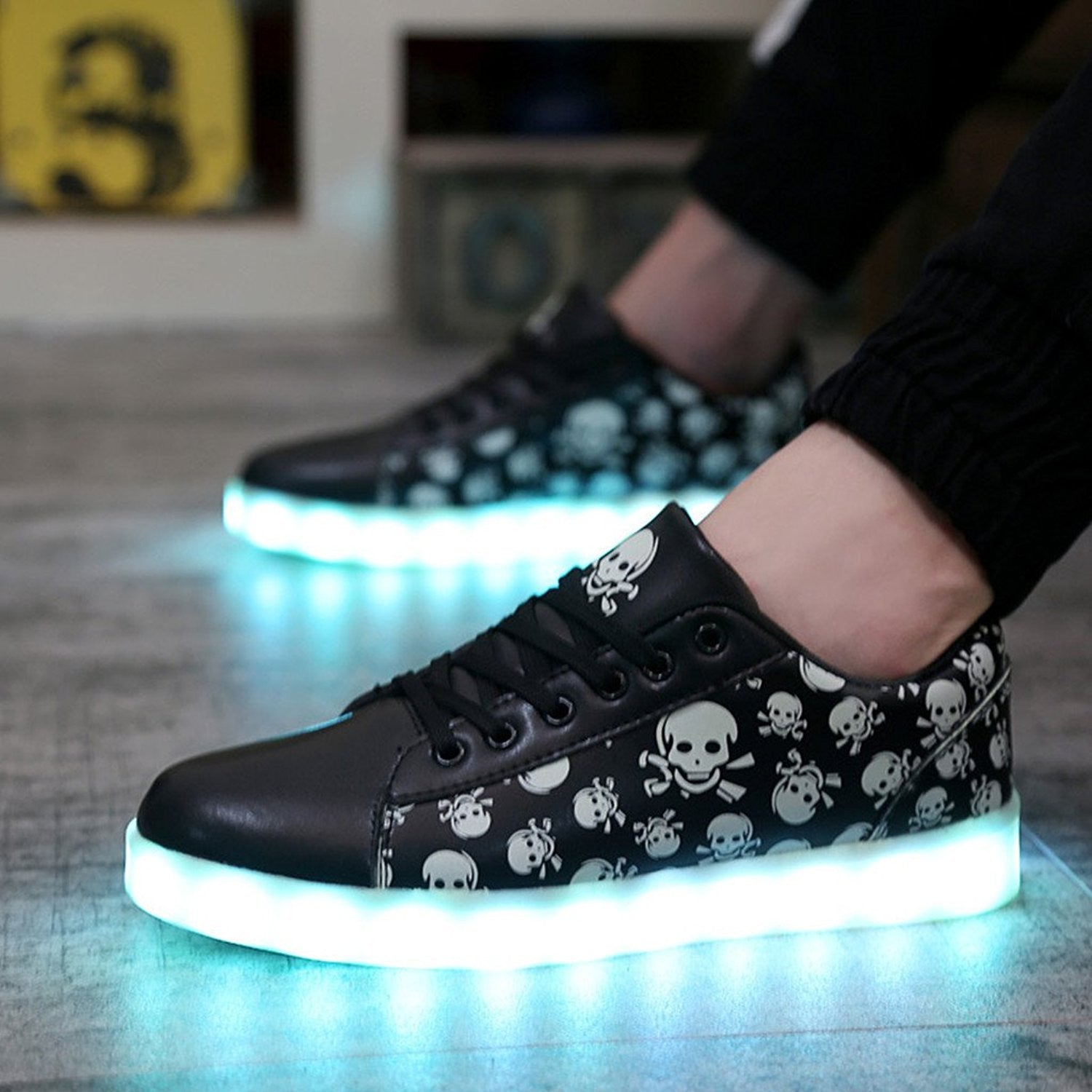 DoGeek Black Skull Light Up Shoes Unisex Boys and Gilrs and Adults (Choose Half Size Up)