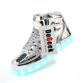 DoGeek Men/Women Light up Shoes Metalic Silver For Adult Led Shoes 7 Colors Lights High Tops (Choose Half Size Up)