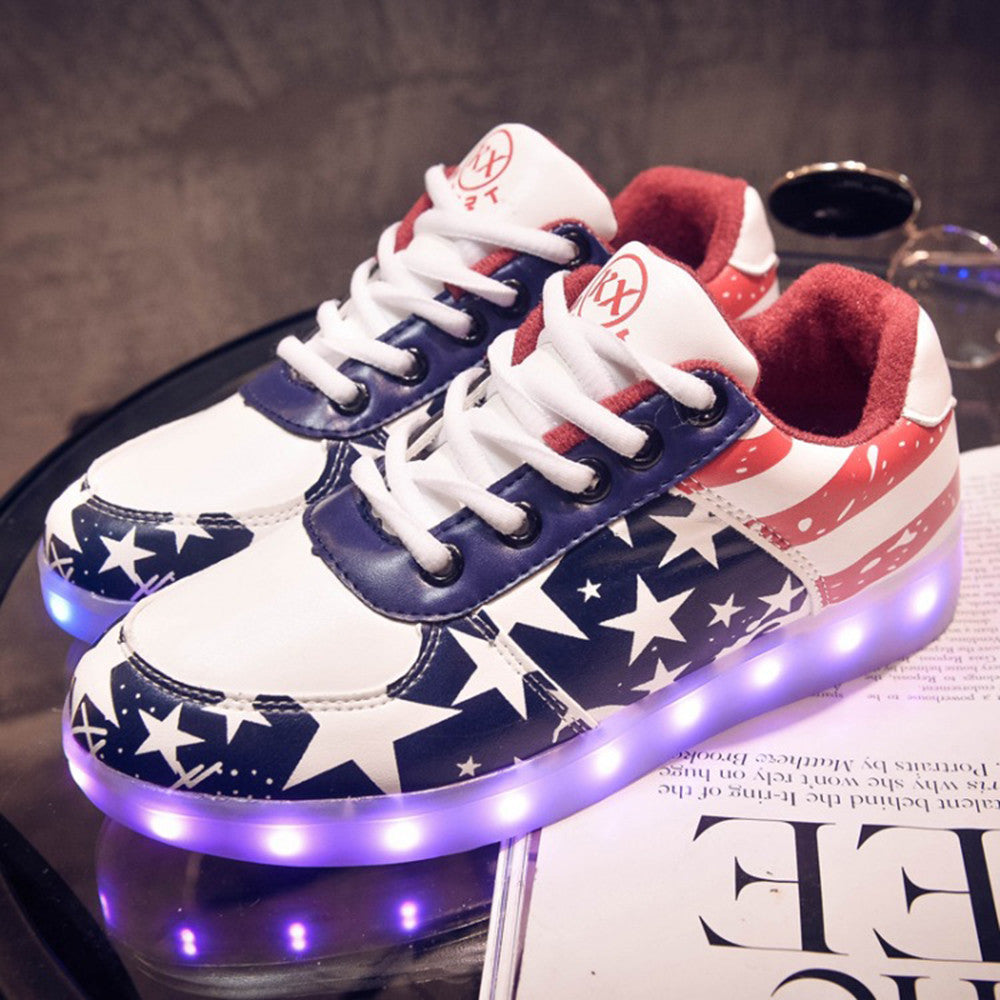 DoGeek US Flag LED Light Up Shoes Unisex Boys and Gilrs and Adults, 35 EU-46 EU (Choose Half Size Up)