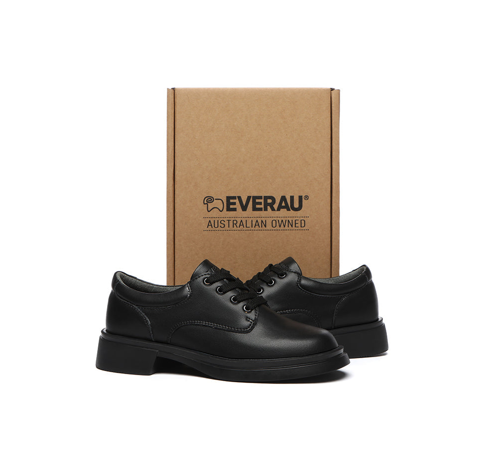 EVERAU Senior Black Leather Lace Up School Shoes