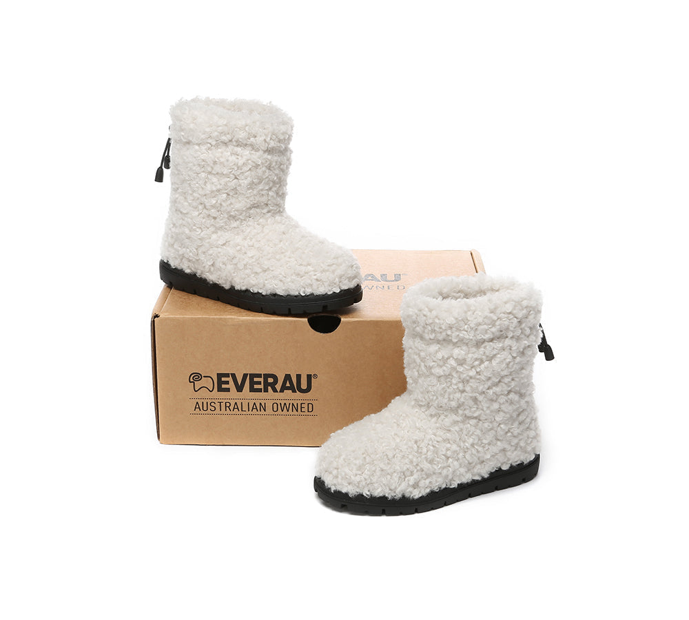 EVERAU UGG Kids Sheepskin Wool Plush Drawstring Boots Peggy