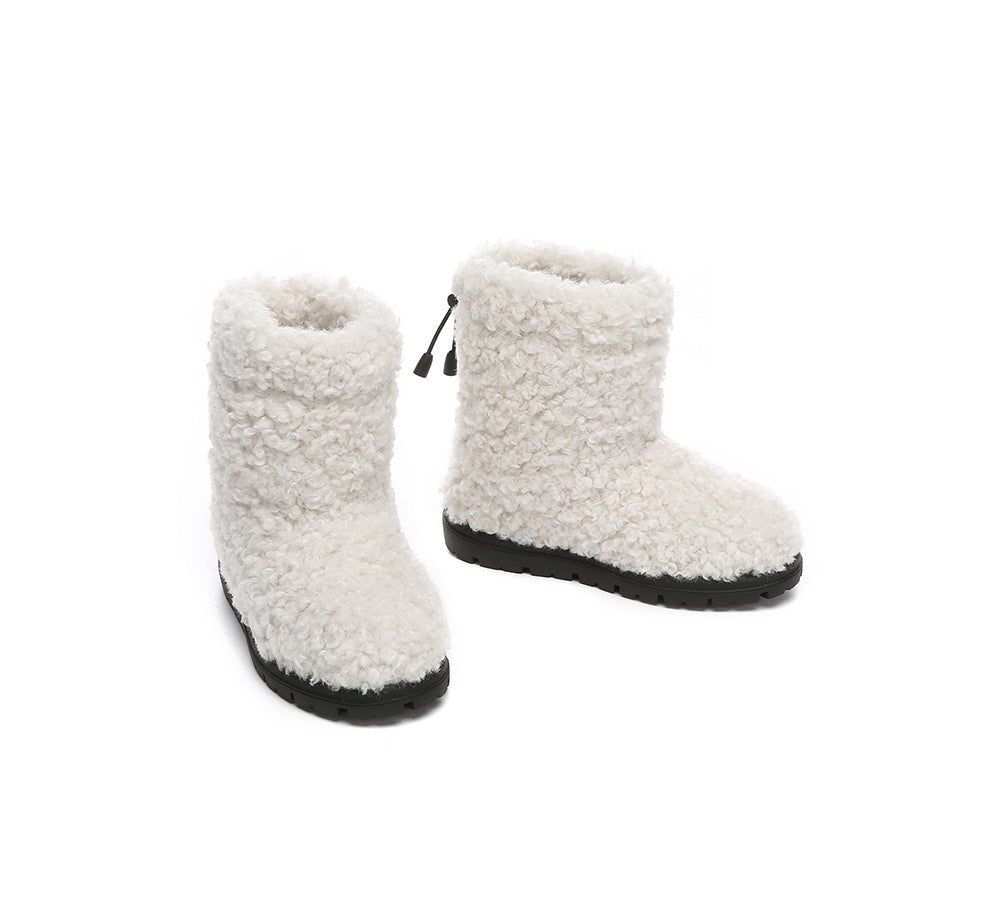 EVERAU UGG Kids Sheepskin Wool Plush Drawstring Boots Peggy