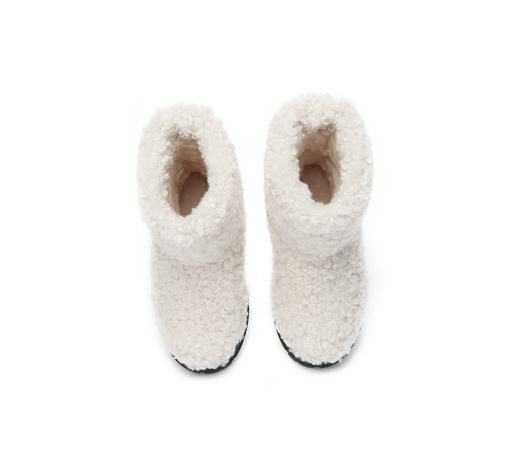 EVERAU UGG Kids Sheepskin Wool Plush Drawstring Boots Peggy