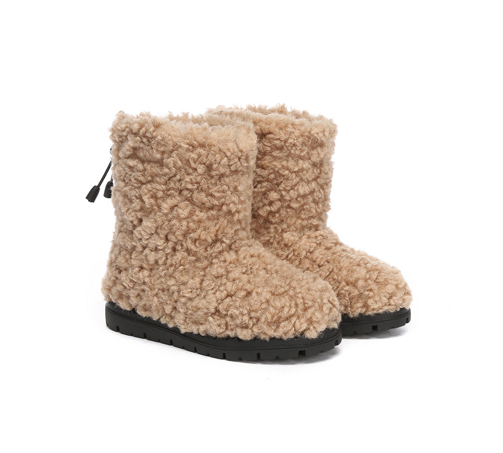 EVERAU UGG Kids Sheepskin Wool Plush Drawstring Boots Peggy