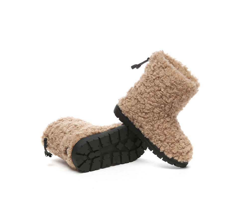 EVERAU UGG Kids Sheepskin Wool Plush Drawstring Boots Peggy