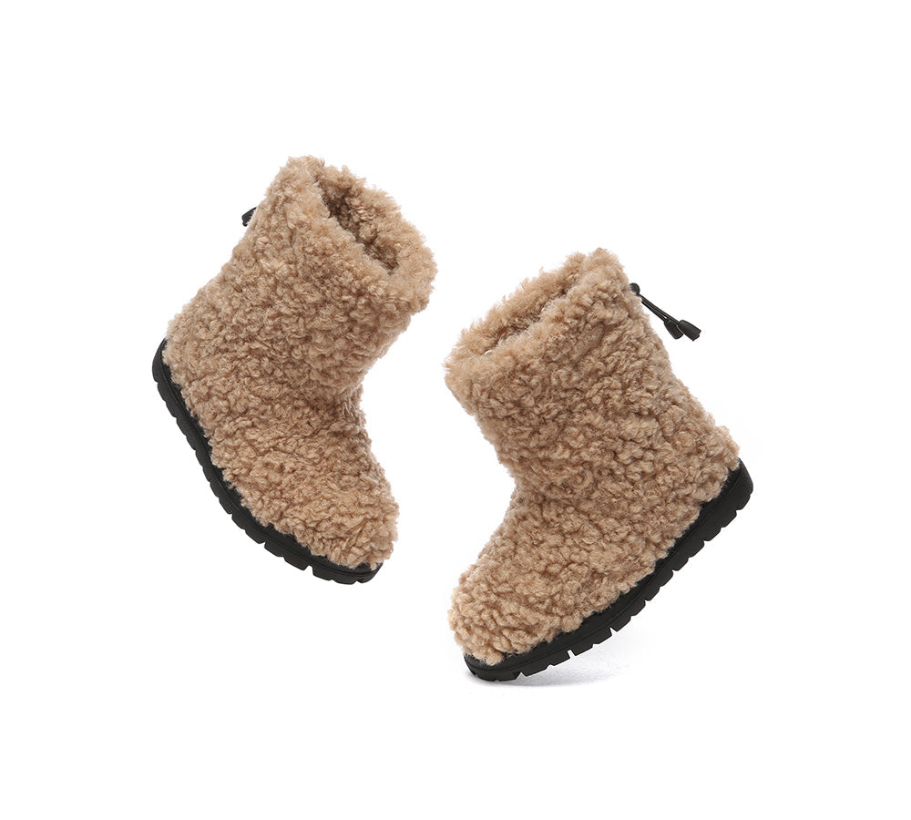 EVERAU UGG Kids Sheepskin Wool Plush Drawstring Boots Peggy