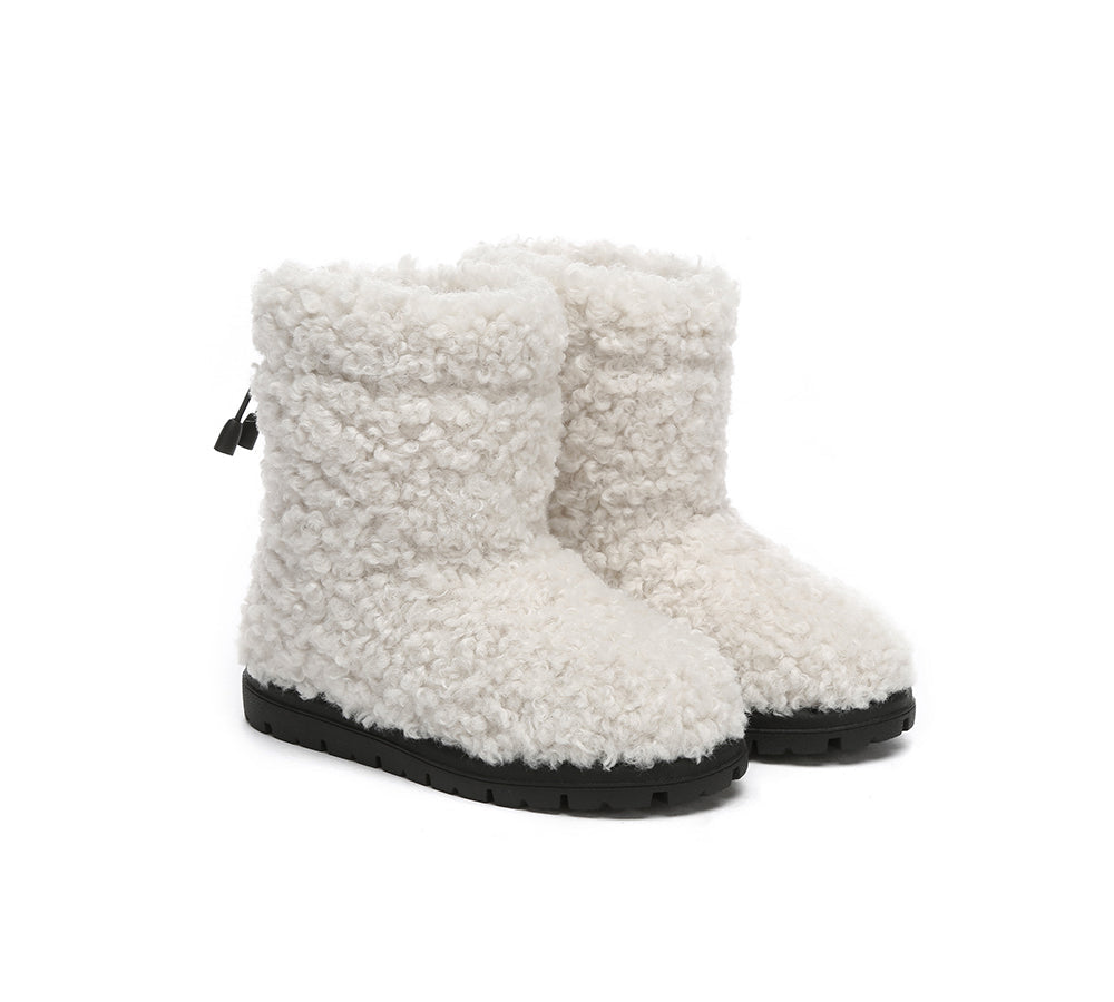 EVERAU UGG Kids Sheepskin Wool Plush Drawstring Boots Peggy