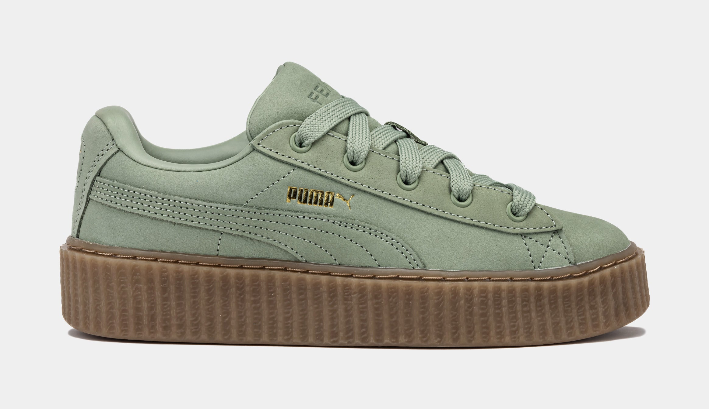 FENTY CREEPER PHATTY EARTH TONE GRADE SCHOOL LIFESTYLE SHOES (GREEN FOG/GOLD/GU