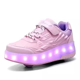 Girl's Fashion LED Light Up Roller Shoes With Hook & Loop Fastener