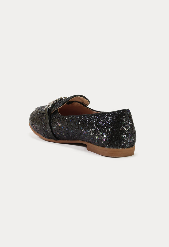 Glittery Chunks Strap Vamp Loafer Shoes