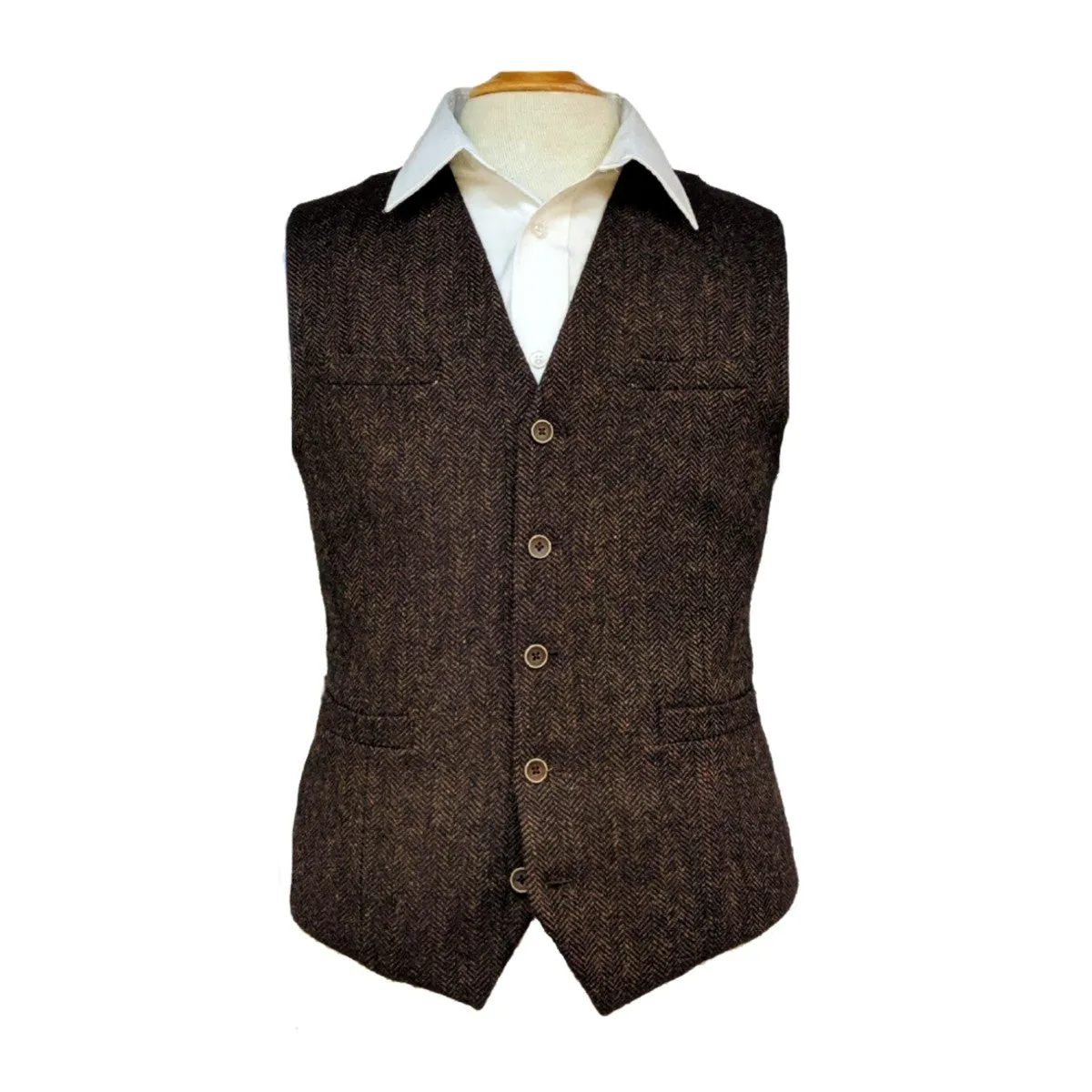 Herringbone Wool Blend Tweed Vest [6 Colors]