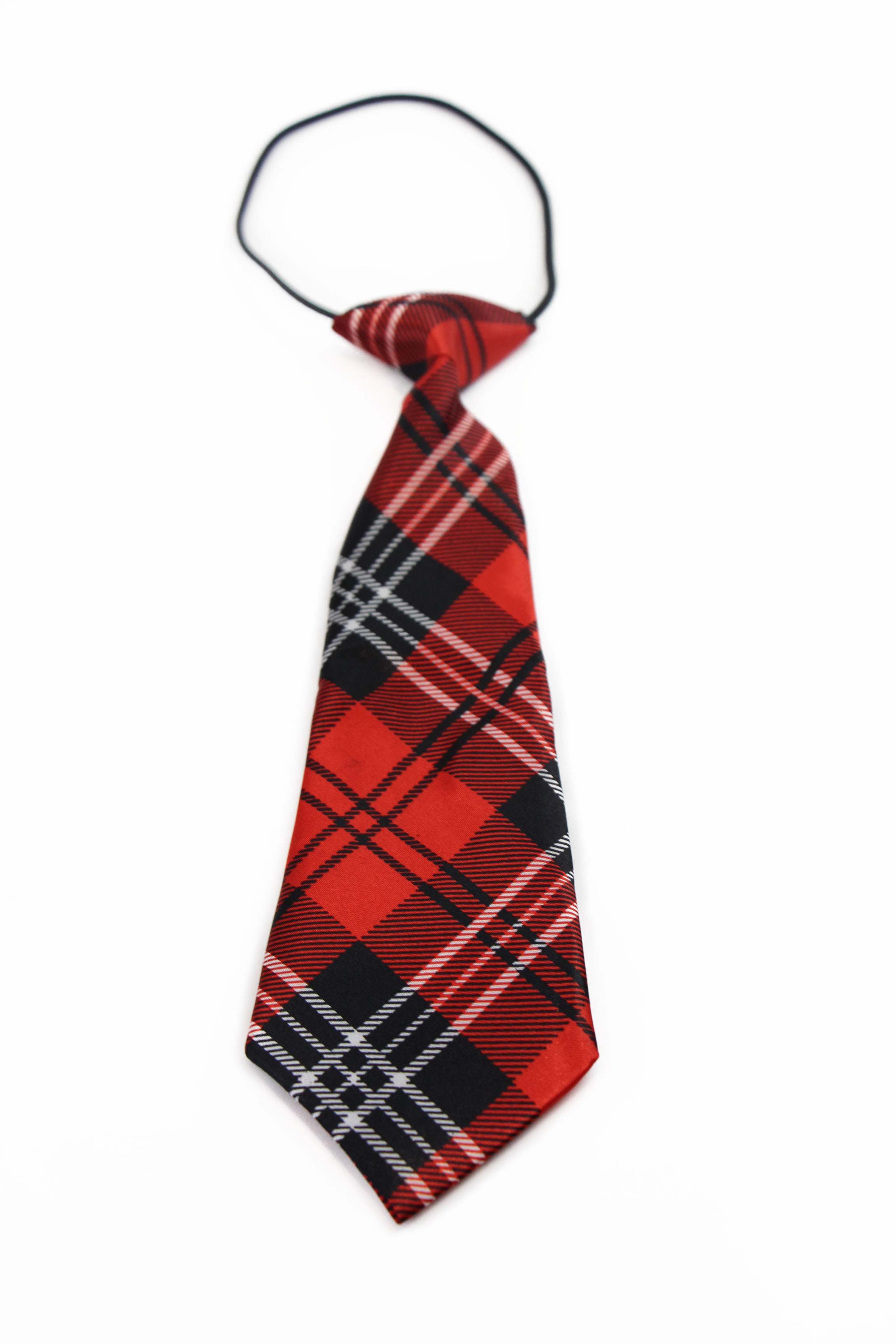 Kids Boys Red Patterned Elastic Neck Tie - Criss Cross Red