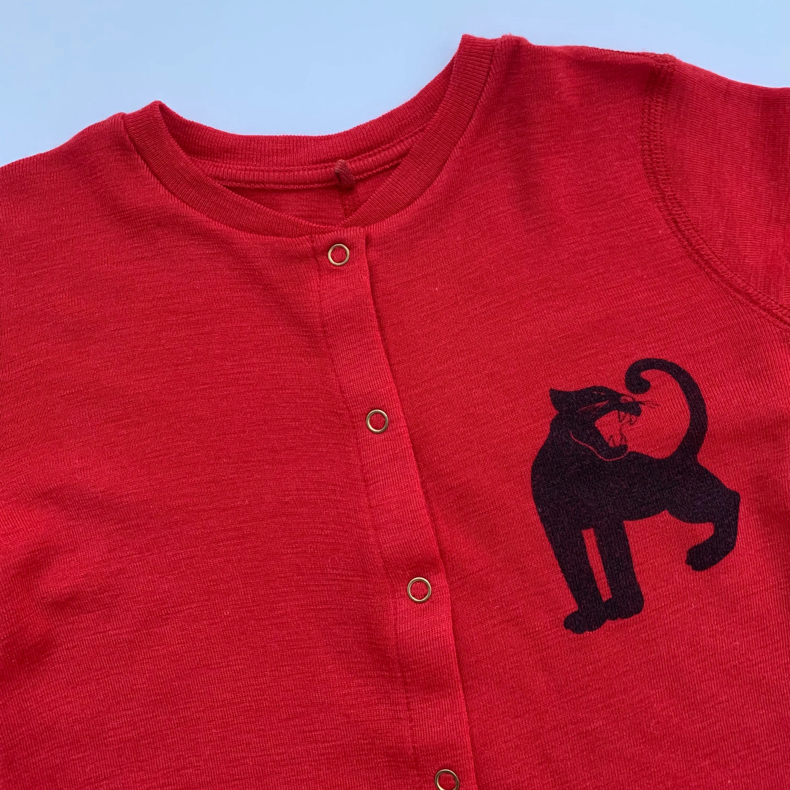 Mini Rodini Red Merino Wool Panther All-In-One: 12-18 Months