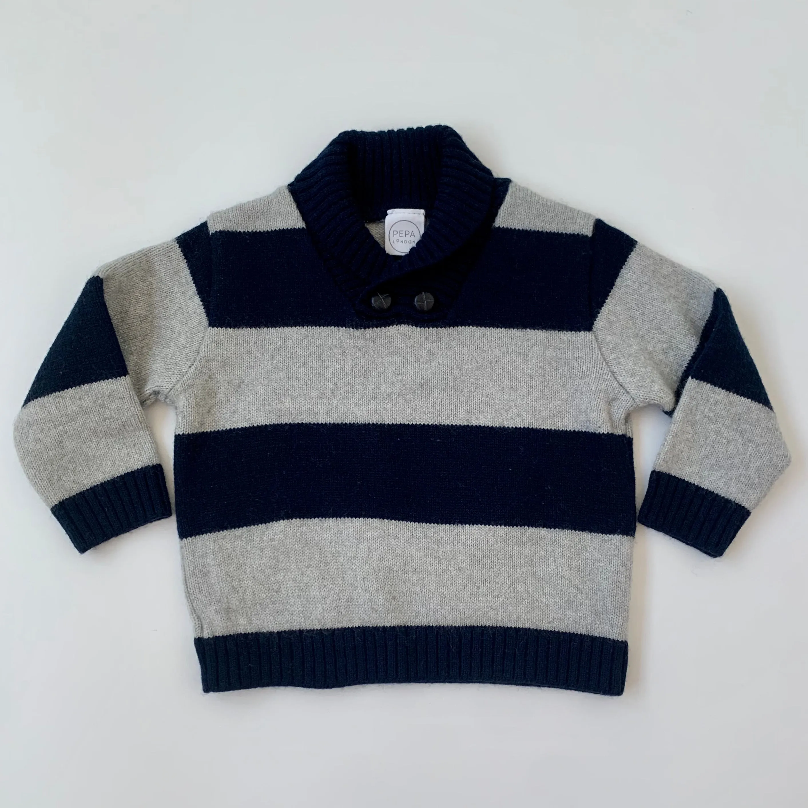 Pepa & Co Grey And Navy Stripe Wool Jumper: 18 Months