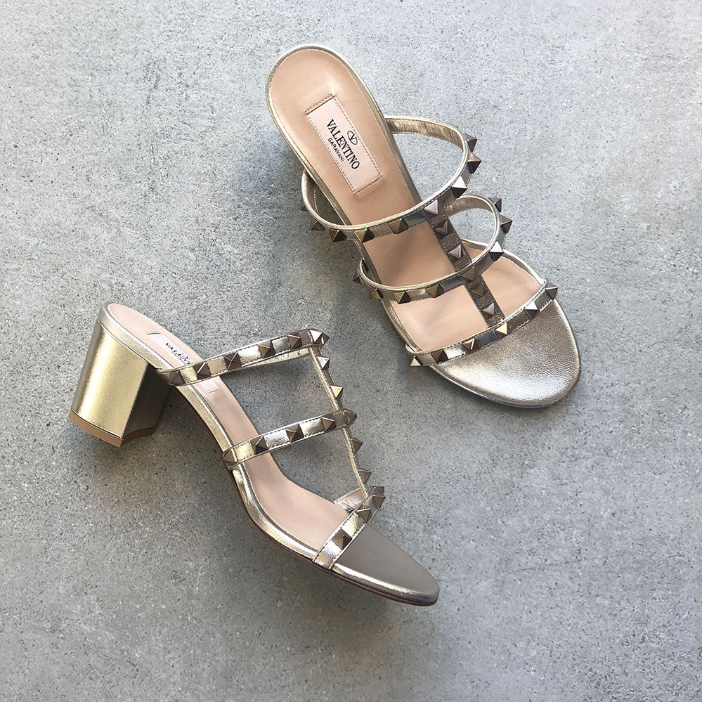 Rockstud Block Mule 60, Skin Metallic