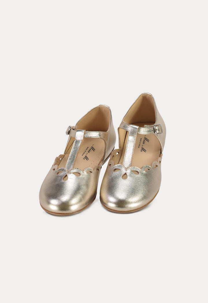 Scalloped T-Bar Flat Shoes