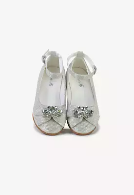 Shiny Textured Ribbon With Crystals Shoes