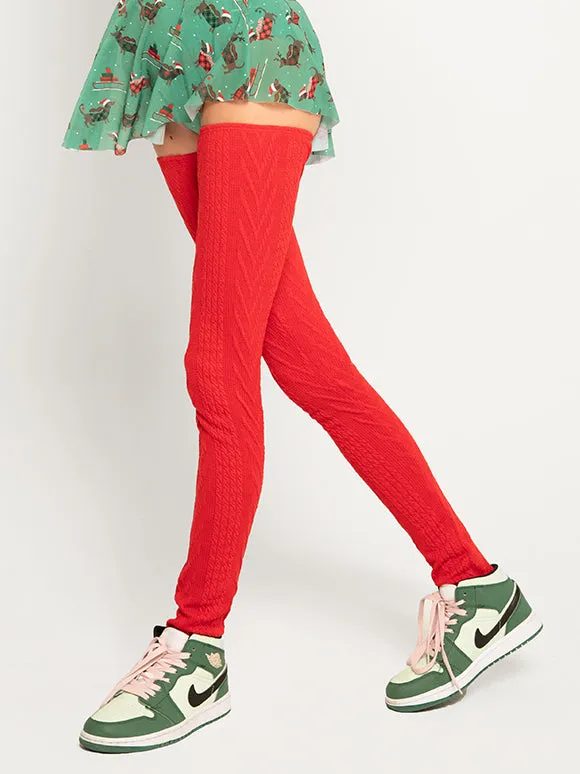 Stirrup Leg Warmers Long Knit Red Kids RTW