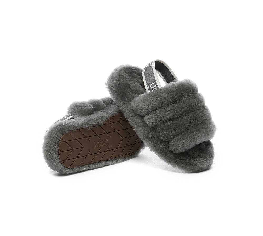 UGG AUSTRALIAN SHEPHERD Kids Slingback Fluffy Slides Puffy