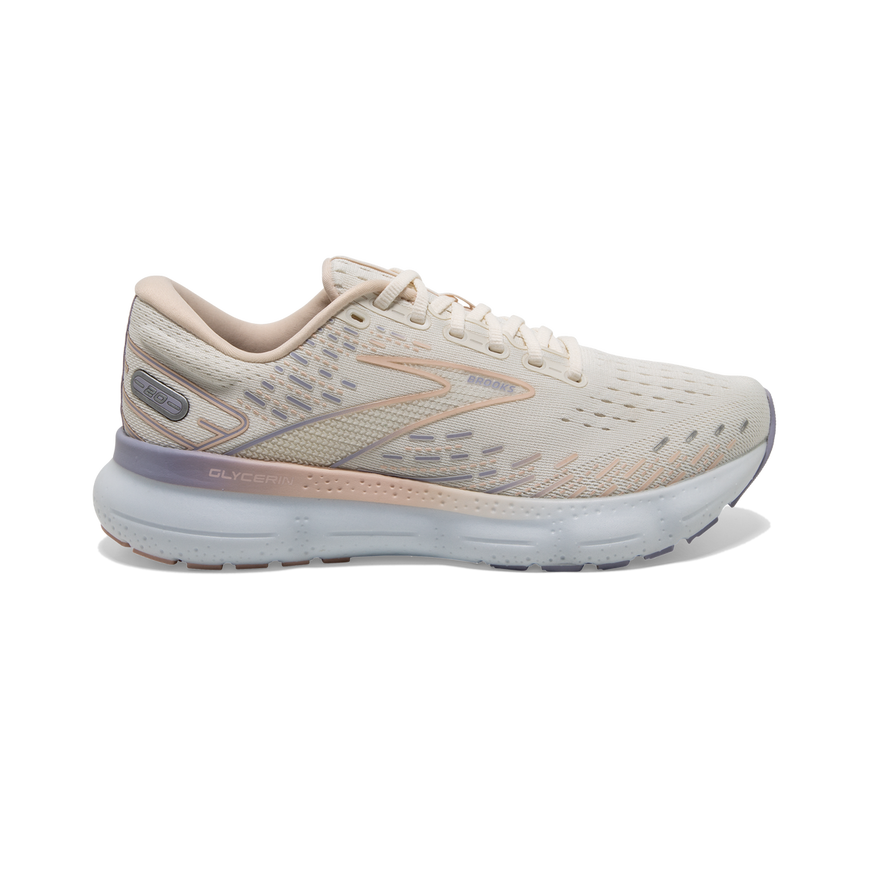 Women's Brooks Glycerin 20, Snow White/Blush/Cosmic Sky, 7 B Medium