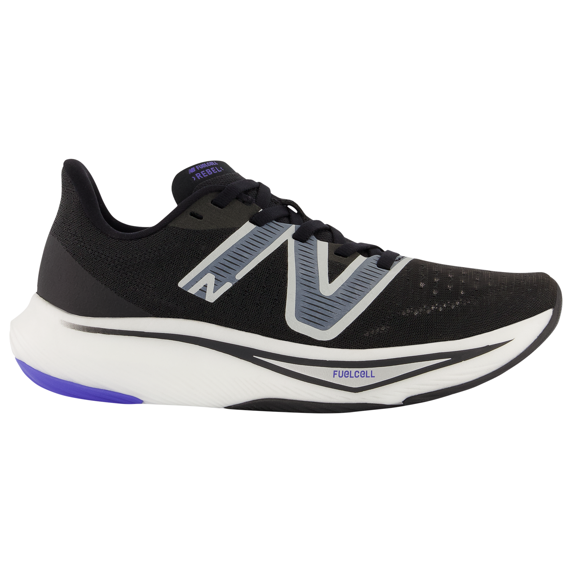 Women's New Balance FuelCell Rebel v3, Black/Aura/Vibrant Spring Glo, 9 B Medium